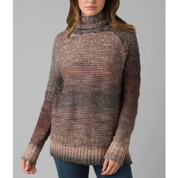 prAna Womens Autumn Rein Sweater Tunic Brown Knit Turtleneck Sz Small - Picture 1 of 10